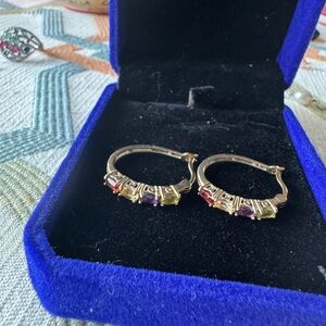 Multi gemstone vermeil Elegant Multicolor Hoop Earrings